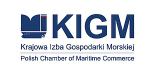 Krajowa Izba Gospodarki Morskiej Logo der Krajowa Izba Gospodarki Morskiej mit stilisiertem blauen Schiffsbuch‑Symbol und der Abkürzung KIGM.